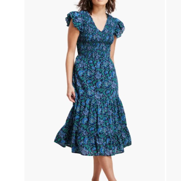 Vineyard Vines Anegada Floral Smocked Midi Dress Size Large NEW - Picture 2 of 8